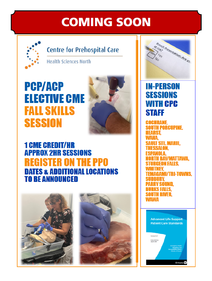Coming soon, PCP/ACP elective CME fall skills session, 1 credit per hour, approx. 2 hour sessions, register on the PPO, dates & additional locations to be announced.